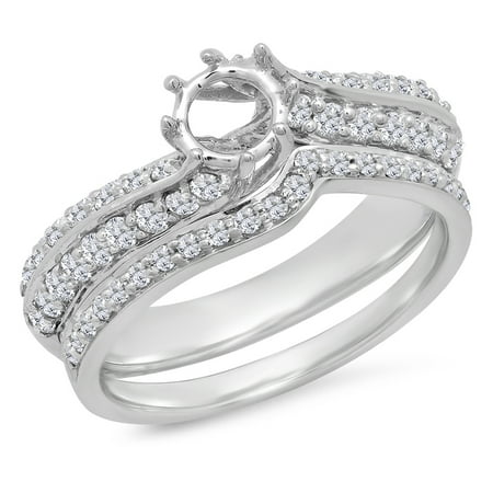 - 0.75 Carat (Ctw) 14k White Gold Round Diamond Ladies Bridal Semi Mount Ring Set (No Center Stone)