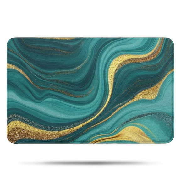 Teal Gold Marble Pattern Bathroom Rugs Mat,Non Slip Microfiber Bathroom Rug,Rubber Backing,Soft Bathroom Mats for Bathroom Floor,Tub and Shower,17x27in(43x68cm)