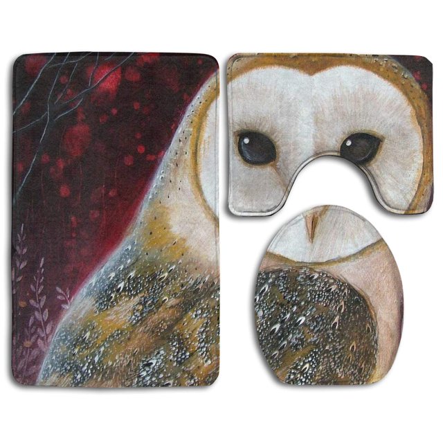ABPHQTO Bordado Cuadros Búho Juego de alfombras de baño de 3 piezas Alfombra de baño Alfombra de contorno y tapa de inodoro ABPHQTO Cont-CHAPPLE-36903