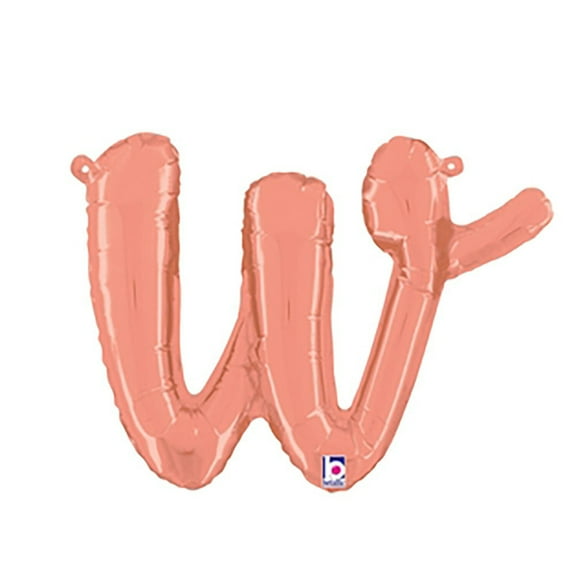 14 inch Script Letter W - Rose Gold (Air-Fill Only) Betallic Foil Mylar Balloon - Party Supplies Decorations