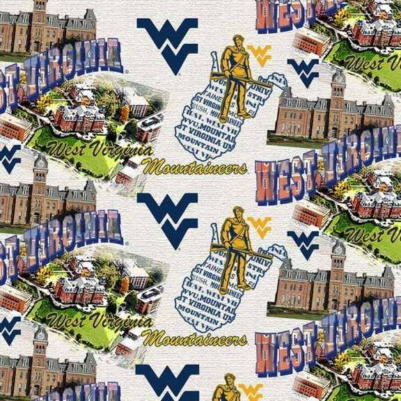 WEST Virginia University Cotton Fabric Scenic MAP Design-Newest Pattern-Sold by The Yard-SYKEL NCAA Cotton Fabric