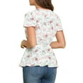 thumbnail image 3 of MODA NOVA Junior's Floral Short Sleeves High Waist Tie Neck Peplum Blouse White XL, 3 of 5