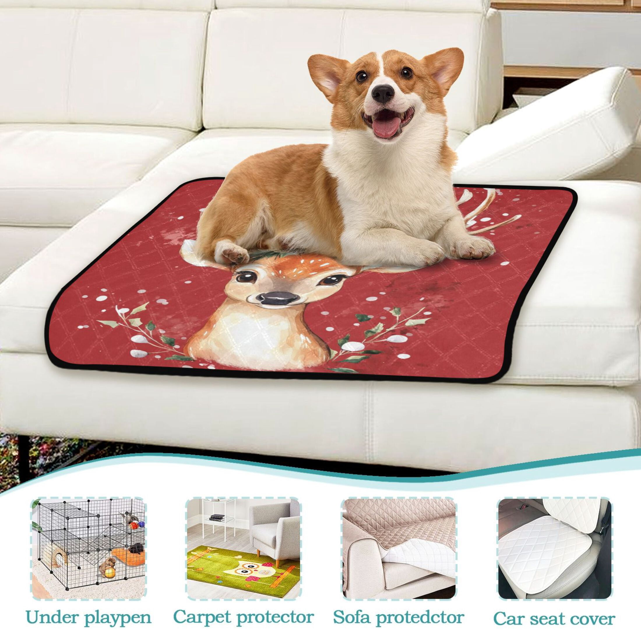 Qxltty Watercolor Painting Of A Cute Deer Cat litter Pads Pet Set of 2 Diaper Mats Center Anti-leakage Layer Absorbent Soft and Comfortable