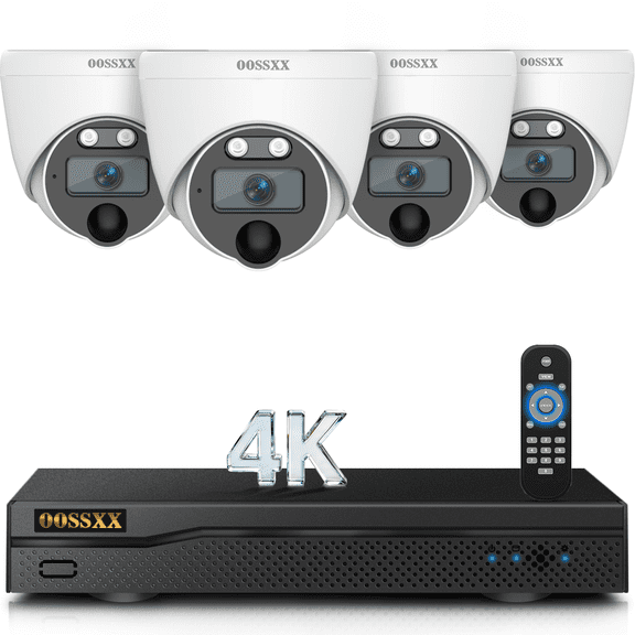 OOSSXX 4K PoE Dome Outdoor Home Security Camera System with 130° Ultra Wide-Angle