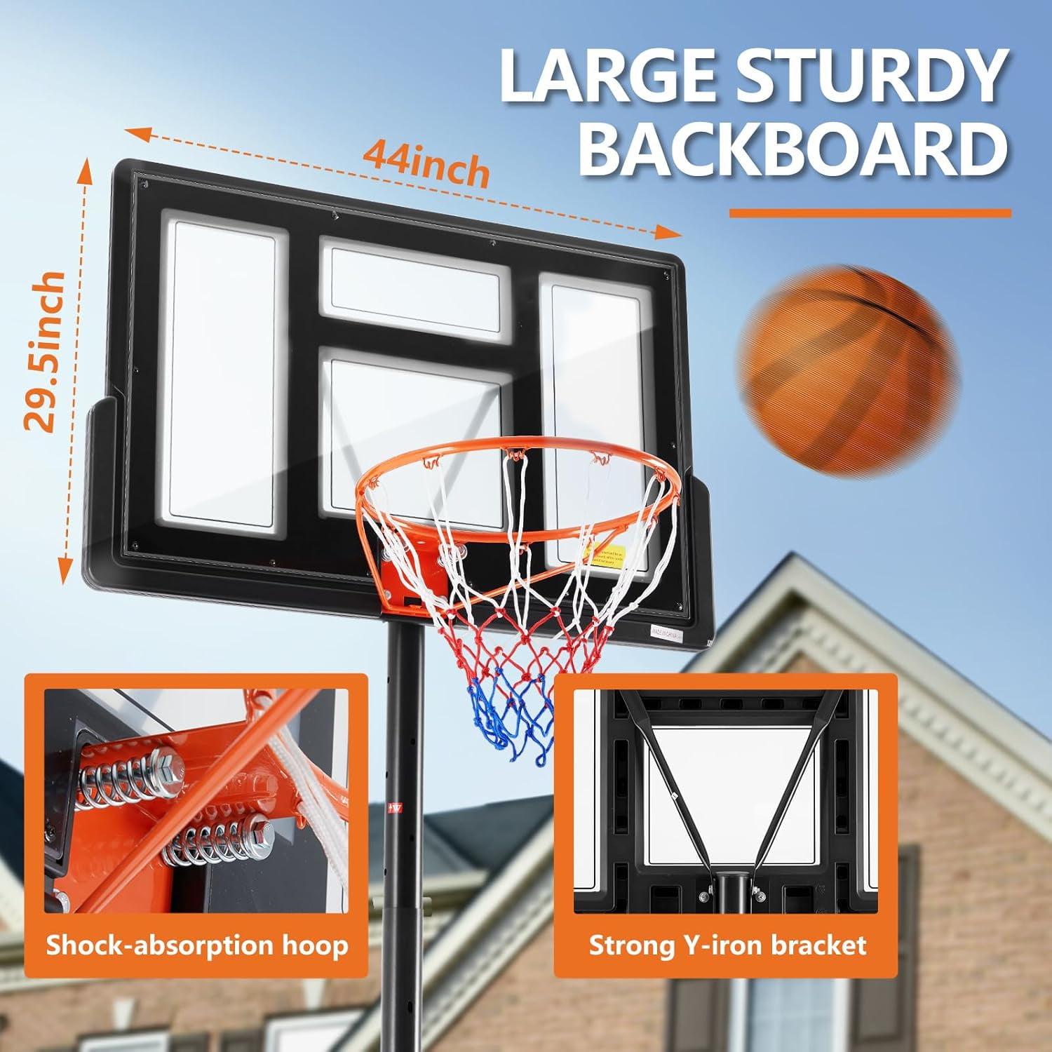 10FT Adjustable Height Portable Basketball Hoop Outdoor for Adult, 44 Inch Shatterproof Backboard w/Shock Absorbent Rim, Fillable Base, 2 Wheels for Swimming Pool/Indoor