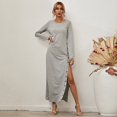 thumbnail image 2 of LLYwey s Women Casual Dresses New Fashion Split Button Skirt Color Long Sleeve Dress New Cocktail Dresses Gray M, 2 of 9