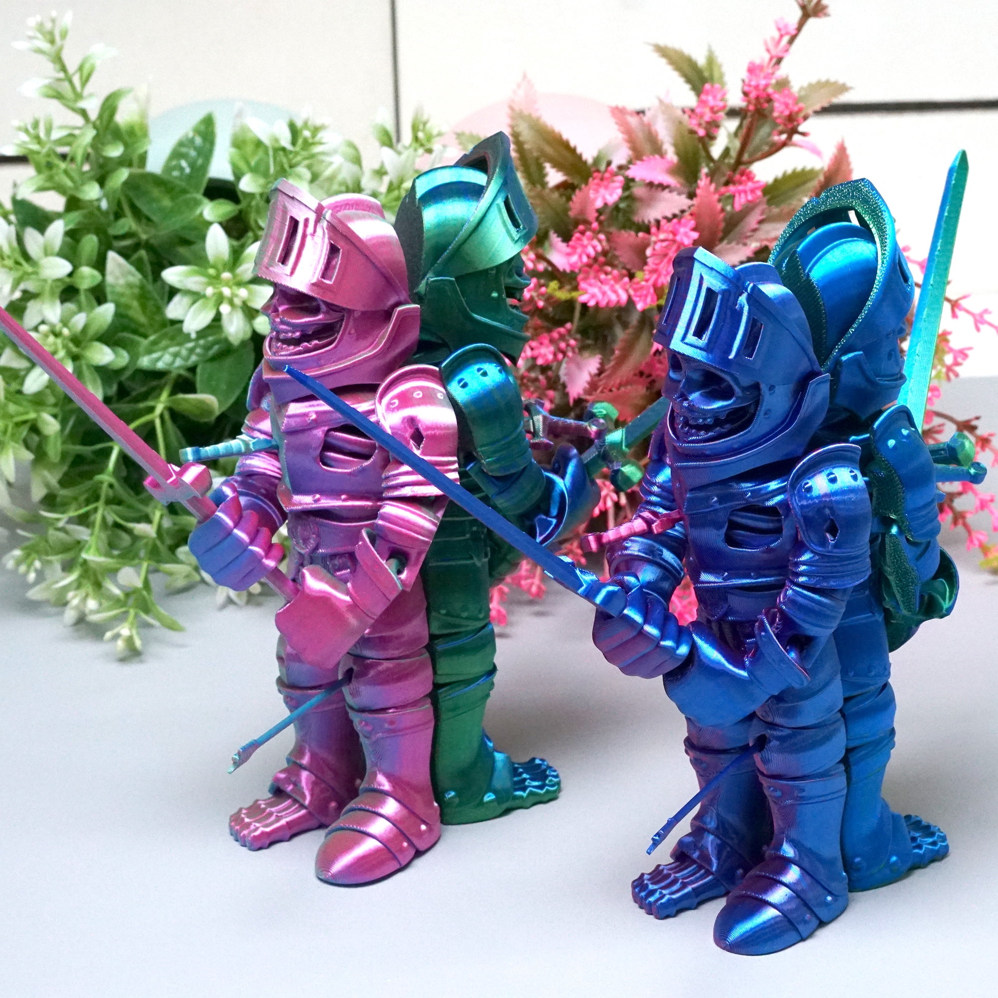 4pcs/set 3D Printed Skeleton Warrior ,Flexible Joint Animal lacertid Figurines,Realistic Eyes, Home Office Decor,Fidget Toy for Adults Teens Boy Festival Gifts