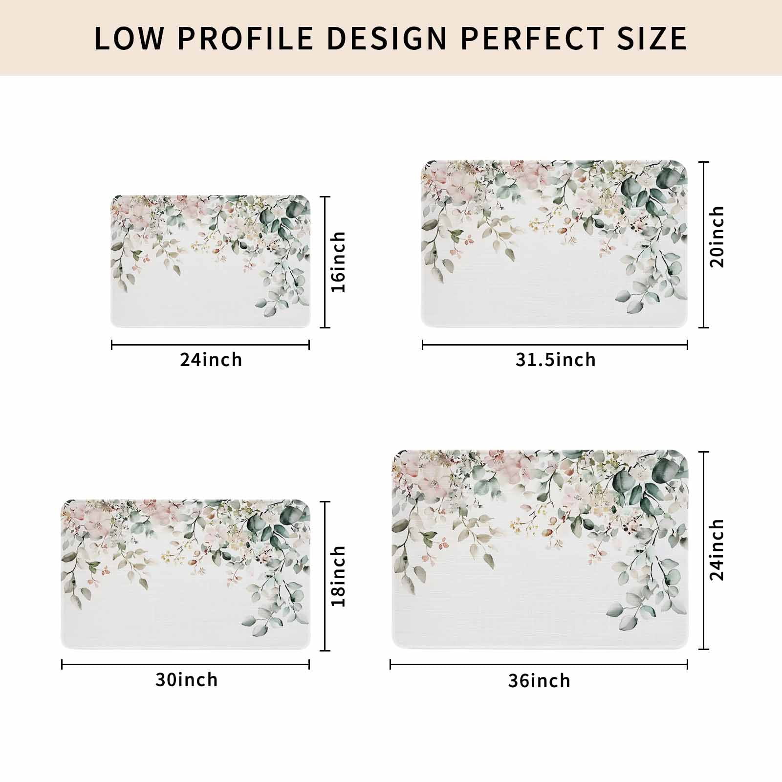 Eucalyptus Floral Doormat Outdoor Entrance 24"x36", Spring Summer Botanical Absorb Moisture Dirt Door Mats, Non-Slip Rubber Backing Floor Mats Indoor, Low-Profile Front Door Rugs