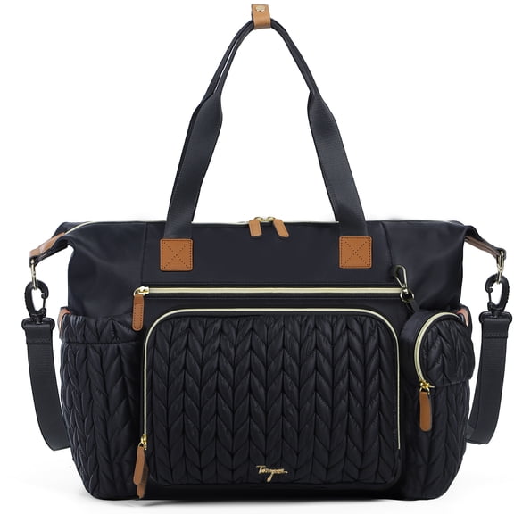 Diaper Bag Tote, Large Diaper Bags Waterproof, Hospital Bag for Labor Delivery, Baby Bag with Pacifier Case, Travel Diaper Tote with Changing Pad, Black