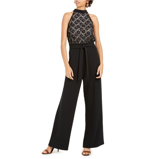 Mono con parte superior de encaje Ultra Flirt para mujer, negro, extragrande