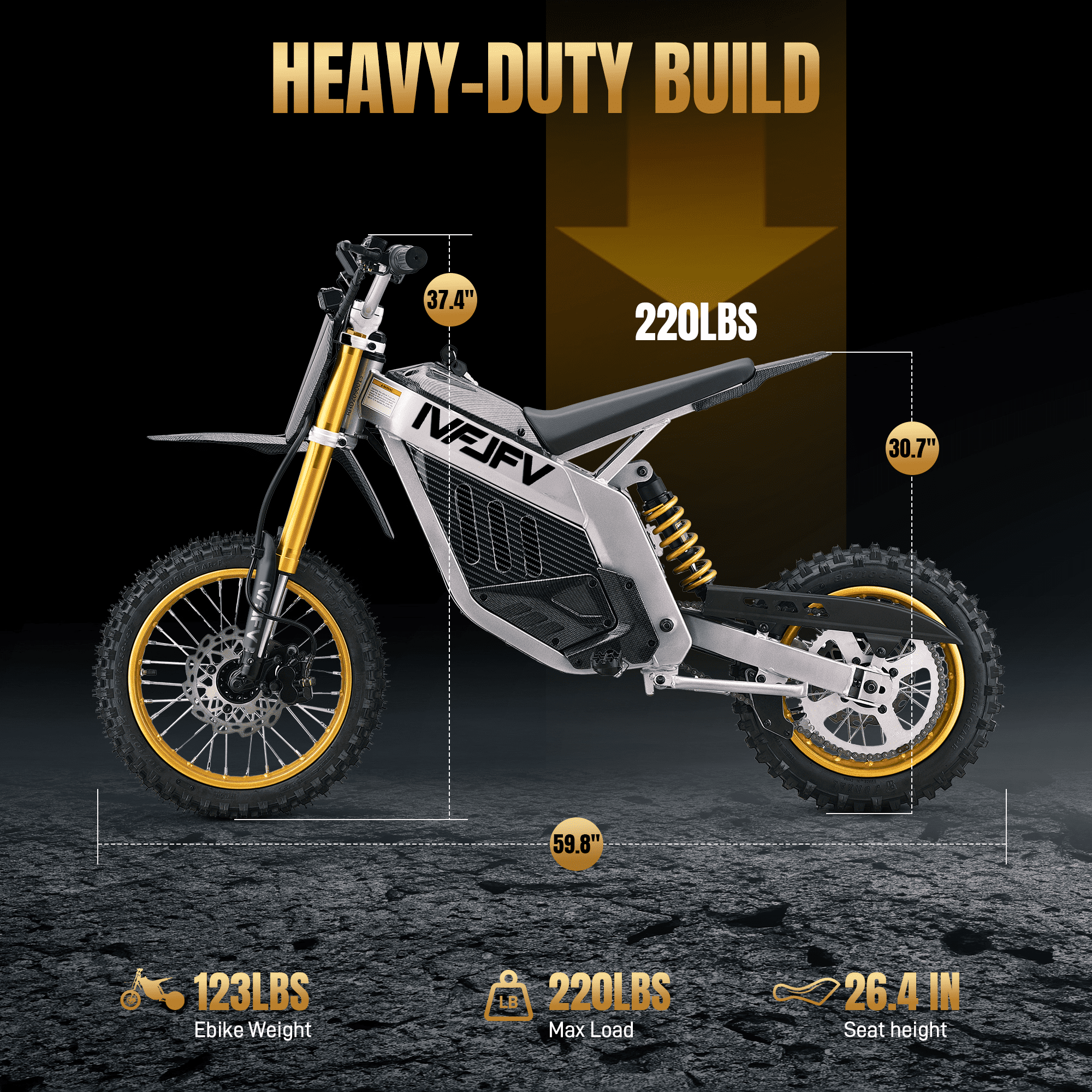 42MPH Electric Dirt Bike,E-dirt Bike with 3000W Motor & 30AH Removable Battery,IVFJFV Powered Ride on Car Full Suspension Shock Absorbing ,All Terrain for Outdoor Adventure