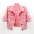 thumbnail image 2 of Zaldita Women's 3/4 Sleeve Denim Jacket Button Down Stretch Denim Jean Jacket Coats With Pockets Pink XXL, 2 of 7