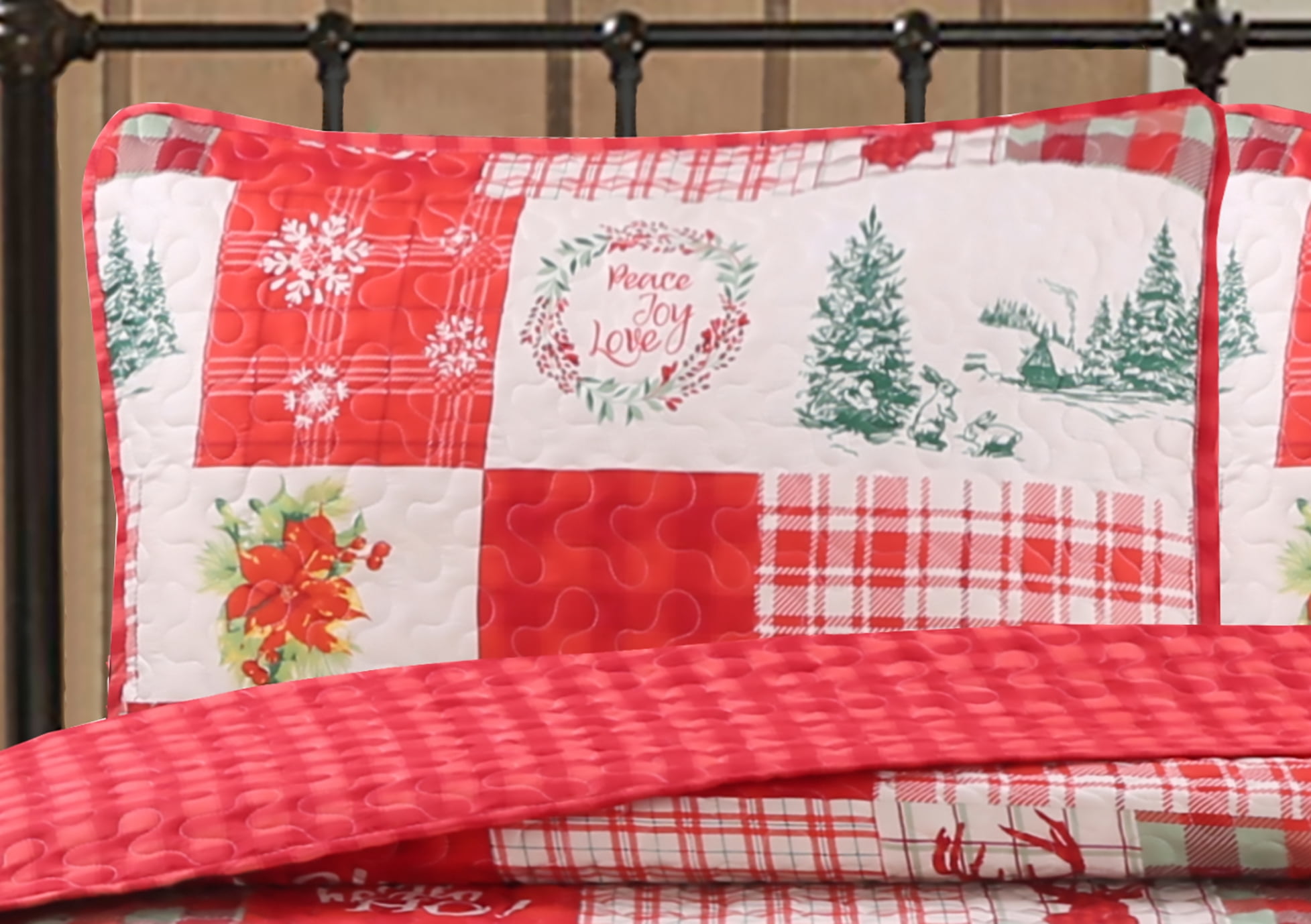 Harper Lane Holiday Patchwork Microfiber Quilt, King, Reversible (3 Count)