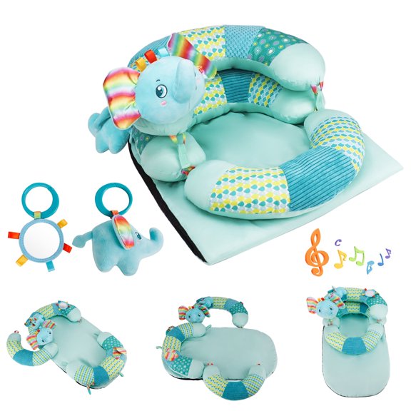 Blublu Park Sit Me Up Floor Seat with Detachable Support Pillow for Infant, 3-in-1 Tummy Time Mat and Baby Lounger to Prevent Reflux, Portable Playmat for Newborn Boys and Girls (Blue)