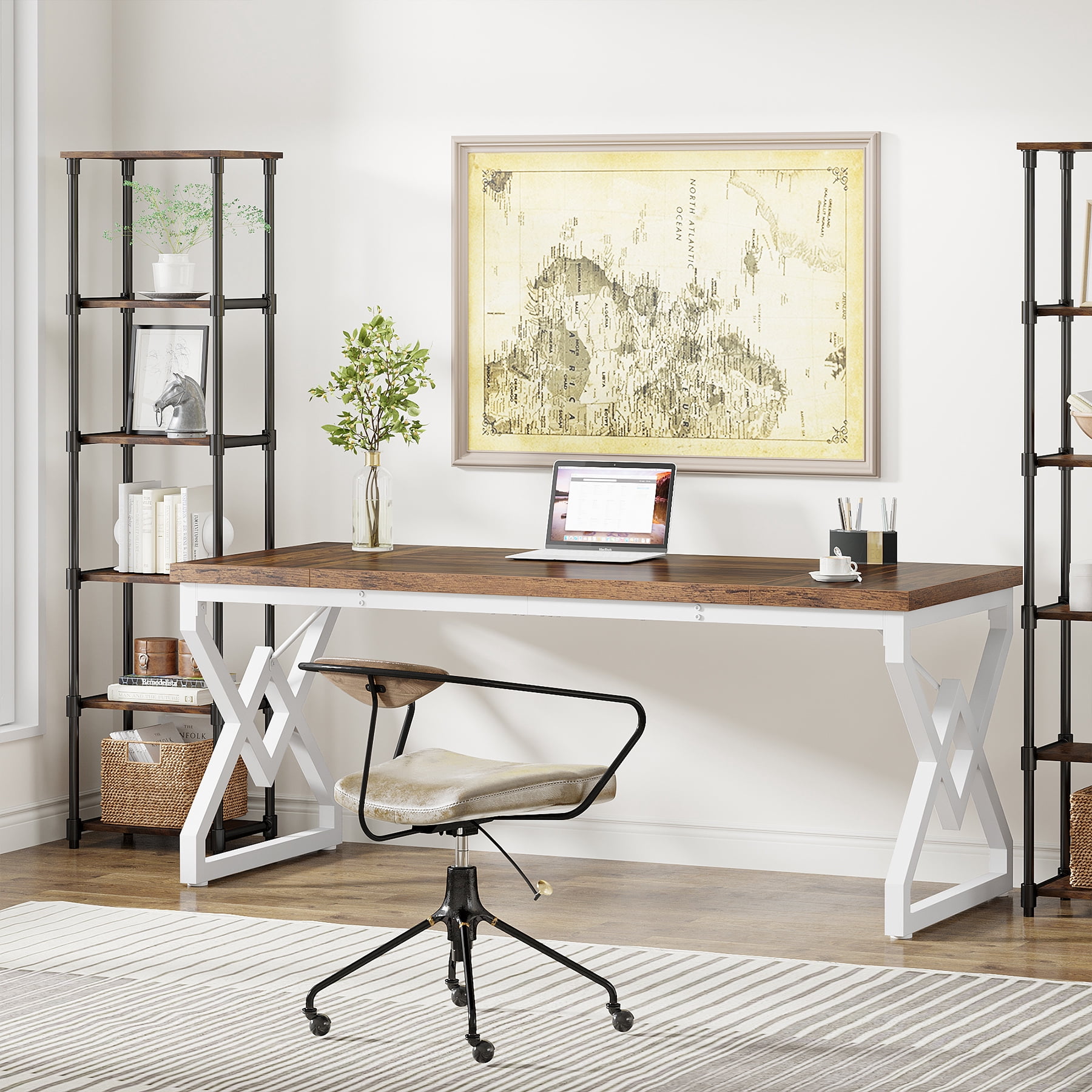 Tribesigns 63 Inches Computer Desk with Extra Thick Wooden Tabletop and Thicken Frame, Large Office Executive Workstation for Home Office