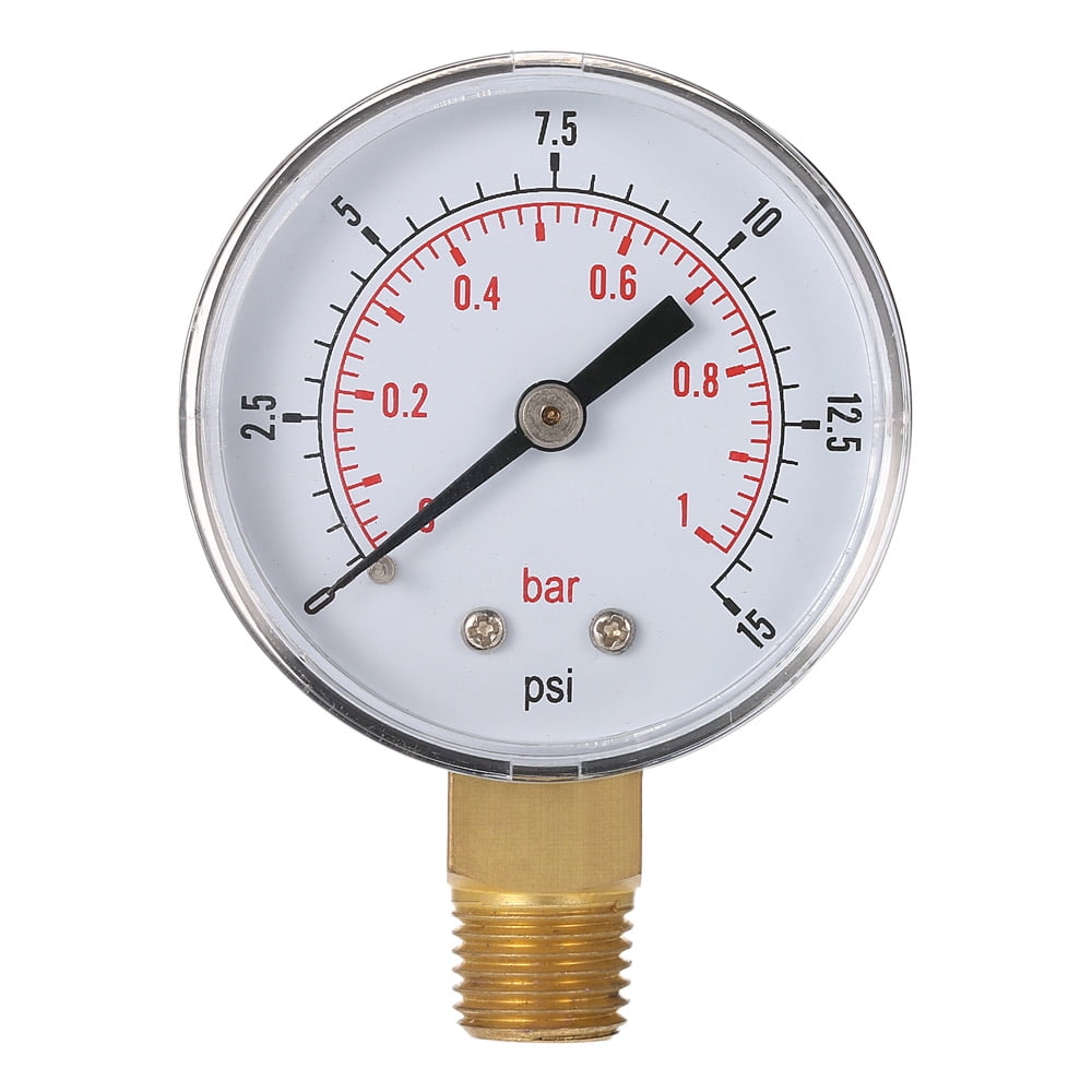 Pressure Gauge 40mm Dial 0/15 PSI & 0/1 Bar 1/8 BSPT BOTTOM and/or Hose Tails 