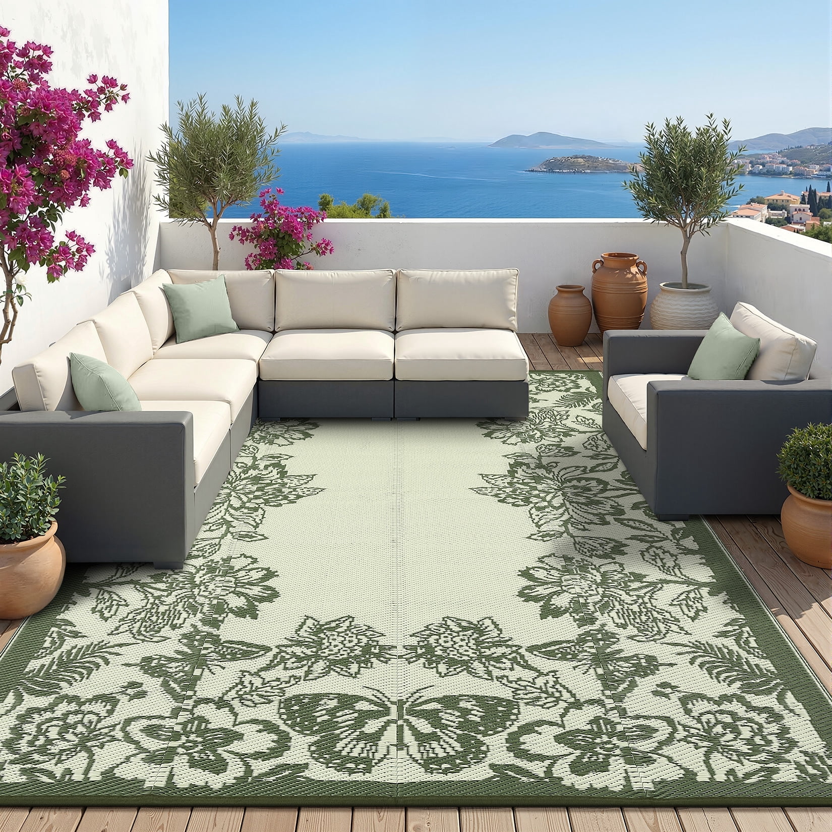 Nanan 9x18 Outdoor Rug, Plastic Straw Rug, Modern Waterproof Reversible Outdoor Patio Rugs for Camping Picnic Backyard Balcony, Green