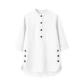 thumbnail image 6 of ClodeEU Women's Linen 3/4 Sleeve Crewneck Button Shirt with Side Slit,Solid Color Casual Summer Top White,Women's Plus S, 6 of 9
