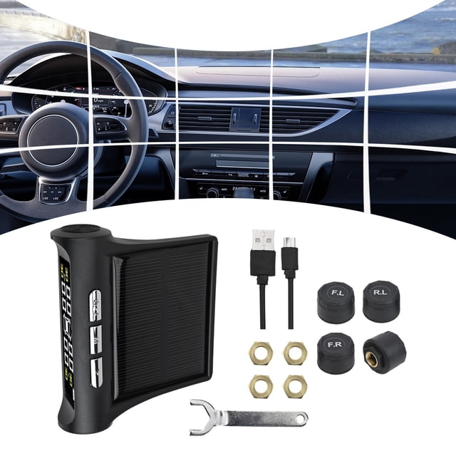 Wireless Solar Car Truck tire pressure system Solar TPMS LCD + 4 external sensor