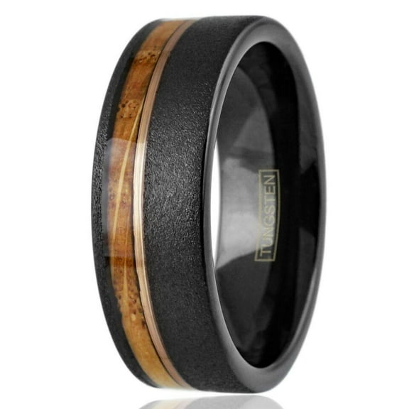 Men's Wedding Band Rings - Black Whiskey Barrel Design - Wedding Rings for Men and Women