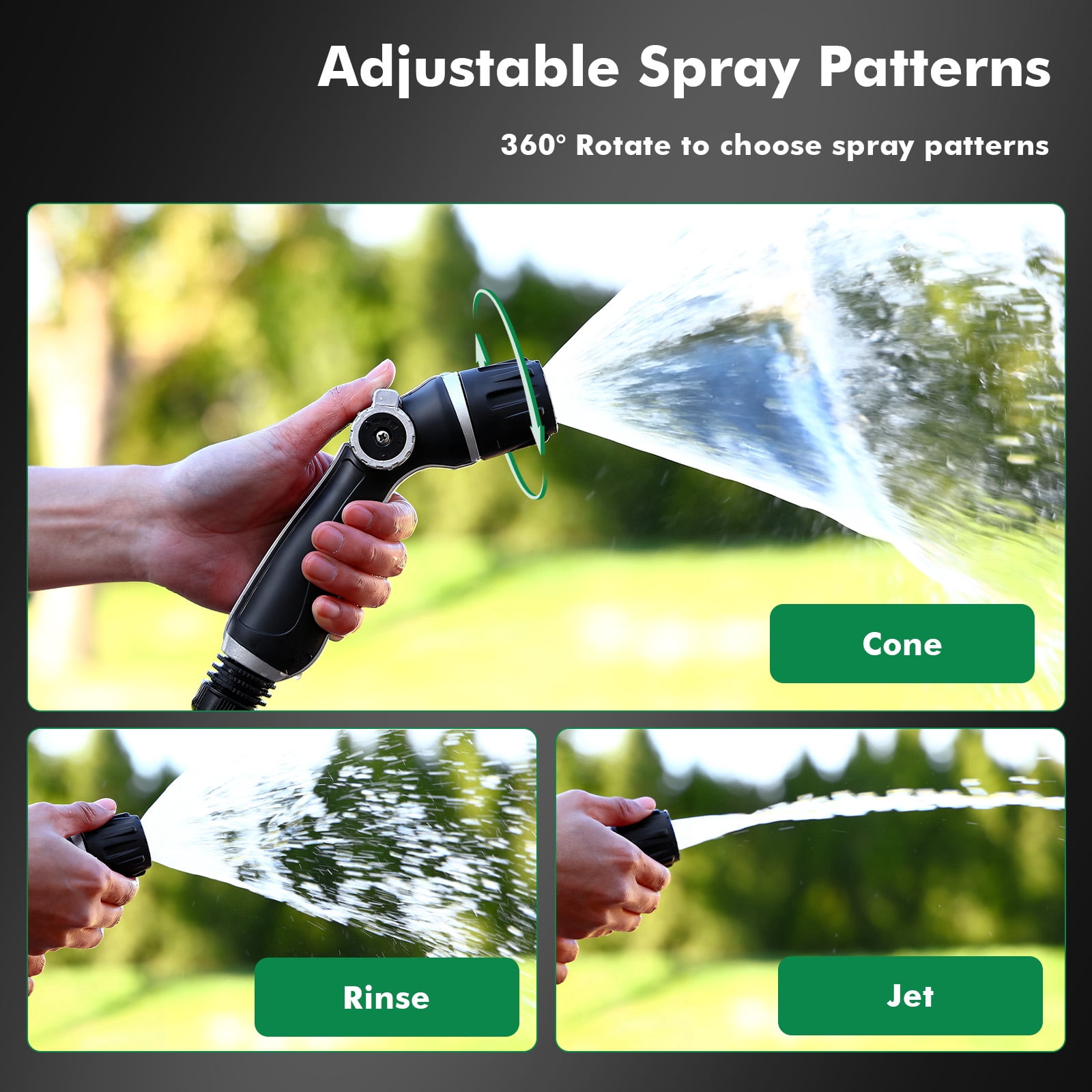 Restmo Heavy Duty Metal Garden Hose Nozzle, High Pressure Hose Spray Nozzle, Water Nozzle with Thumb Control For Flow Adjustment, 3 Adjustable Spray Patterns For Watering, Washing, Cleaning