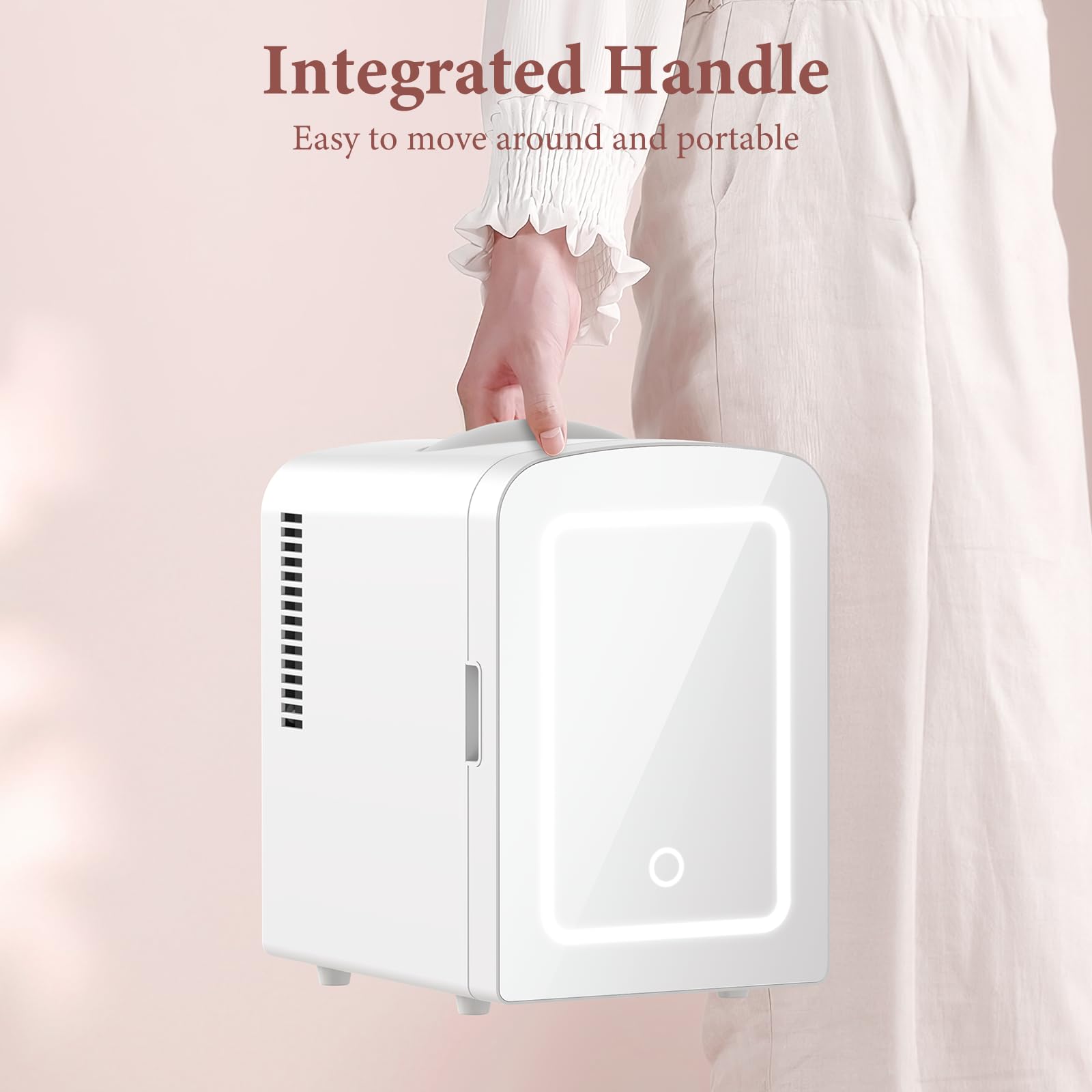 LHRIVER Mini Cooler with LED Mirror & Light, 4L Skincare Fridge, for Home Outlet & DC Charger