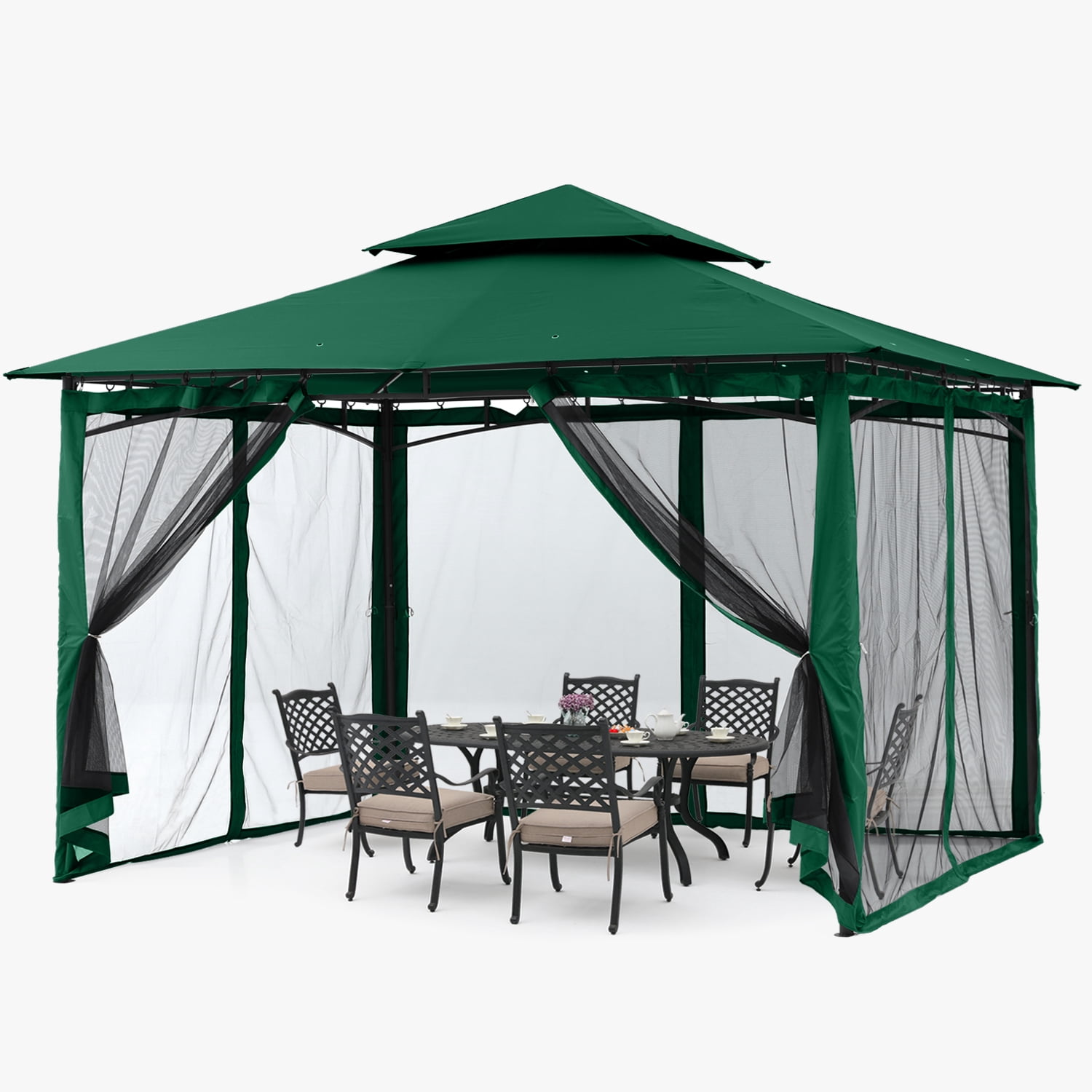 ABCCANOPY 11'x11' Patio Gazebo With Mosquito Netting and Double Soft Roof Canopies for Shade and Rain,Forest Green