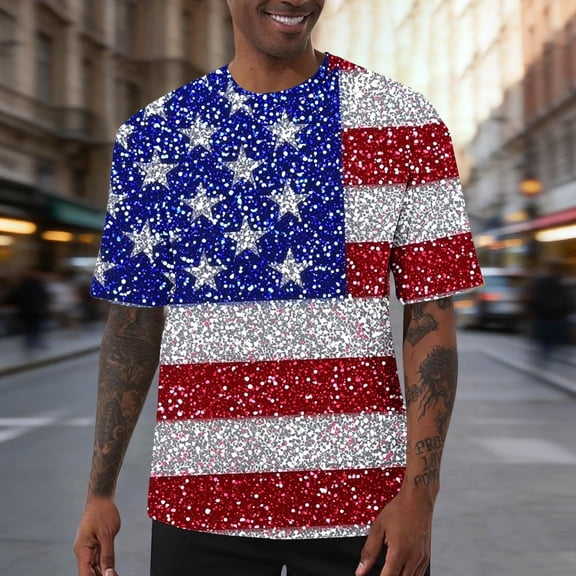 Vetsdori 4th of July Tshirts for Men American Flag Independence Day Pullover Red White and Blue Short Sleeve,Summer Crew Neck Mens Tops Casual