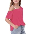 thumbnail image 5 of OGLCCG Girls Off The Shoulder Tops Asymmetrical Short Sleeve Summer Tee Shirts Casual Soft Cold Shoulder Blouse 5-14 Years, 5 of 7