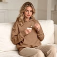 thumbnail image 6 of Xijirk Women Hoodies for Women Oversized Pullover Sweatshirt with Hidden Earphone Pocket for Daily Casual Wear,Coffee,M, 6 of 7