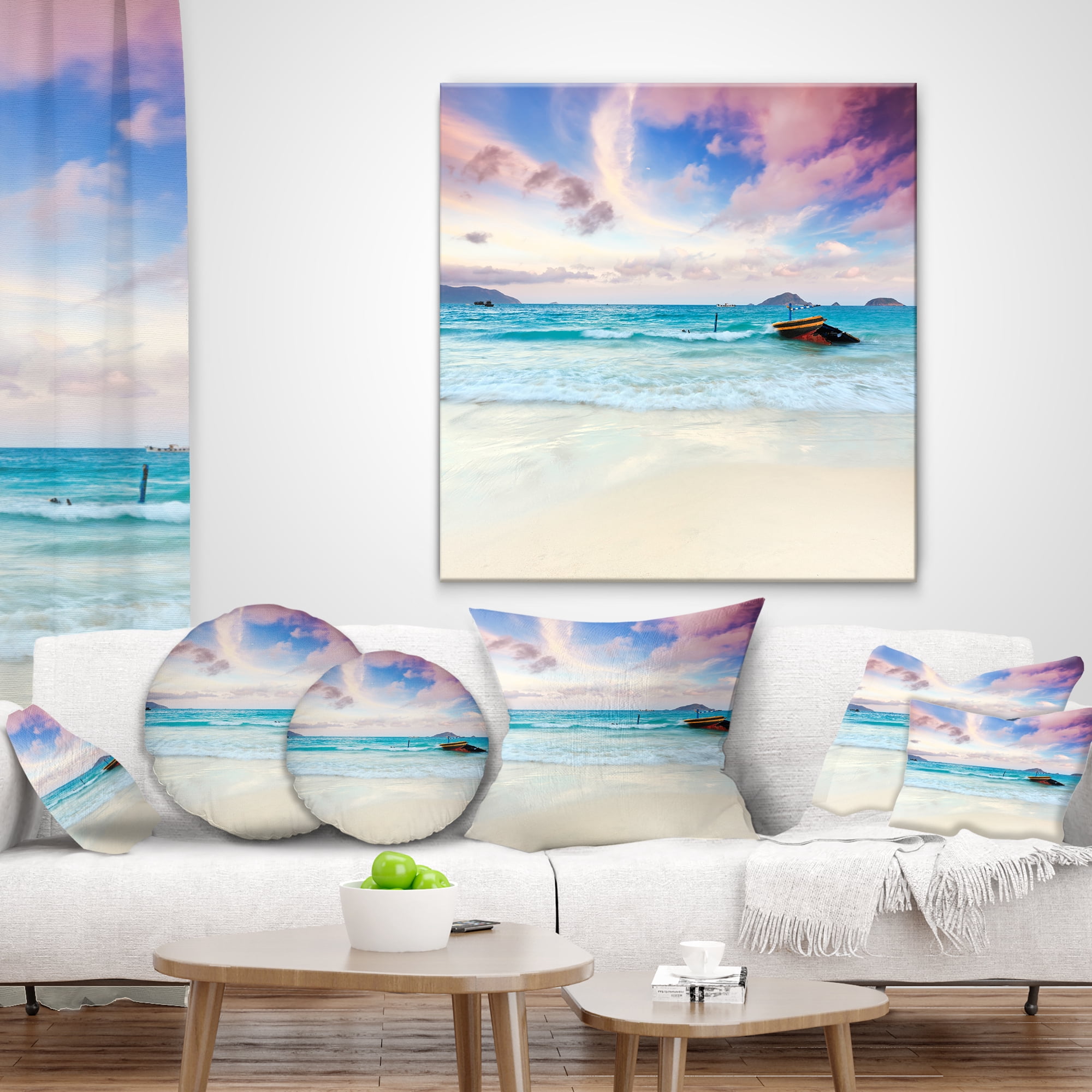 Designart Exotic Seashore Sunset Over Blue Sea - Seascape Throw Pillow - 18x18