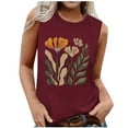 thumbnail image 2 of Tank Tops for Women under $5 Sleeveless Floral Print Round Neck Summer Printed Top Wine S, 2 of 5