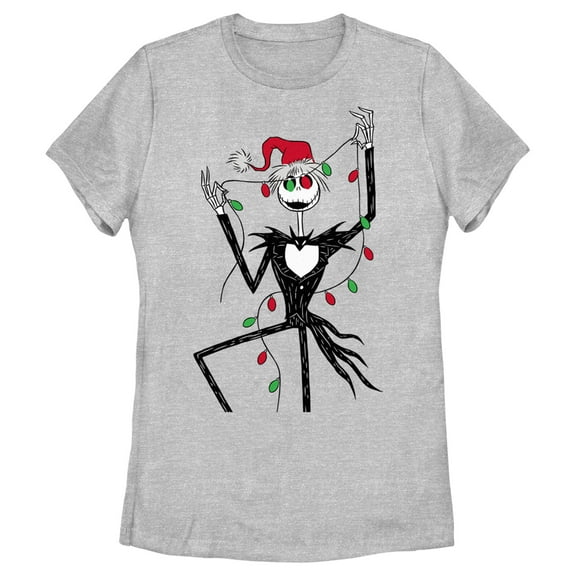 Women's The Nightmare Before Christmas Jack Christmas Lights Graphic Tee Athletic Heather X Large