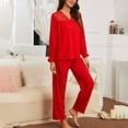 thumbnail image 5 of qolati Women Pajamas Set 2 Piece Soft V Neck Pullover Tops and Long Pants Sleepwear Lightweight Comfy Long Sleeve Loungewear Pjs Set, 5 of 6