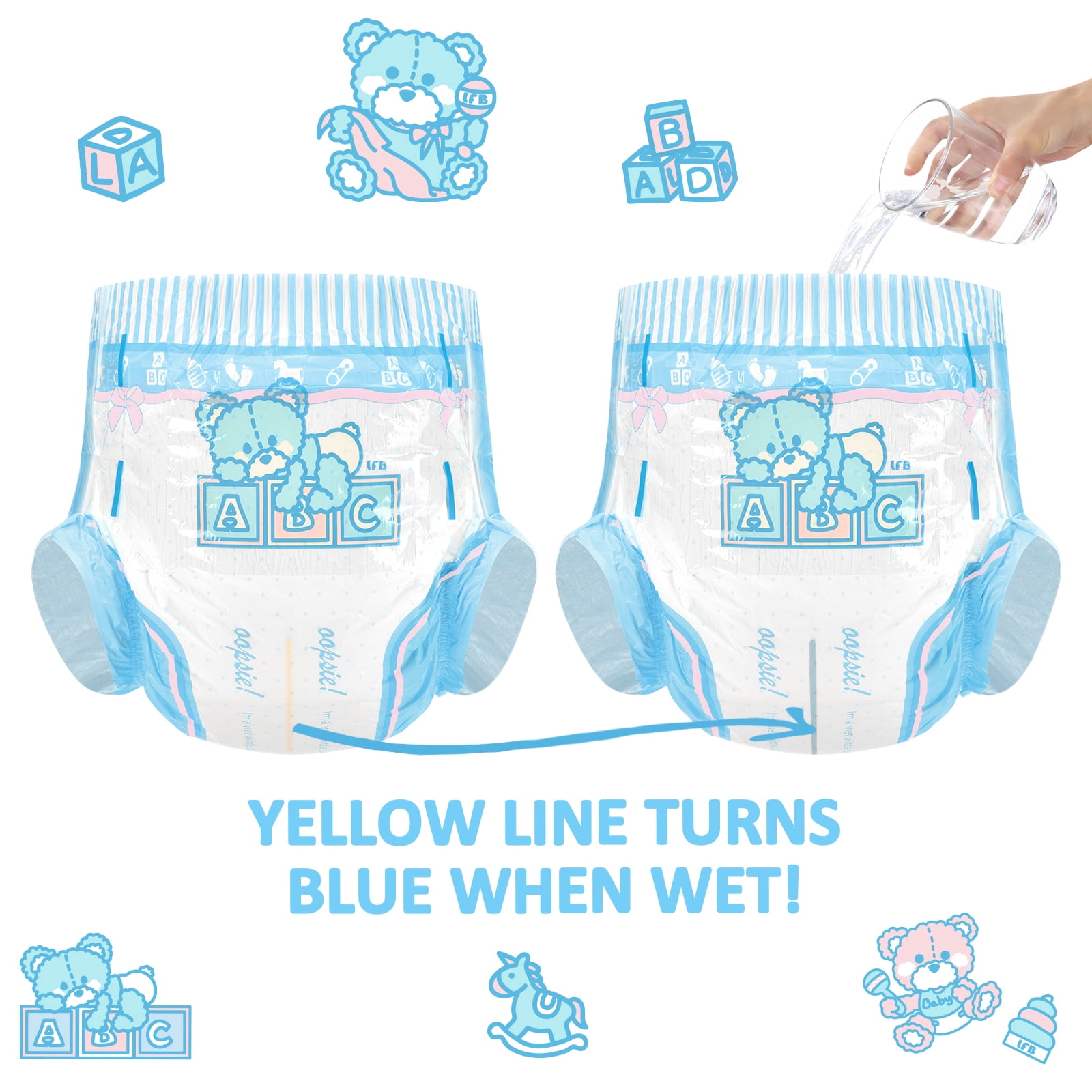 Littleforbig Adult Printed Diaper 2 Pieces Pack 3 Prints Random Assorted - Potty Pants (Medium 28"-38")