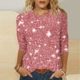 thumbnail image 5 of qucoqpe Womens 3/4 Sleeve Sequin Tops Crew Neck Sparkling T-shirts Fashion Casual Loose Blouses Base Tees, 5 of 5