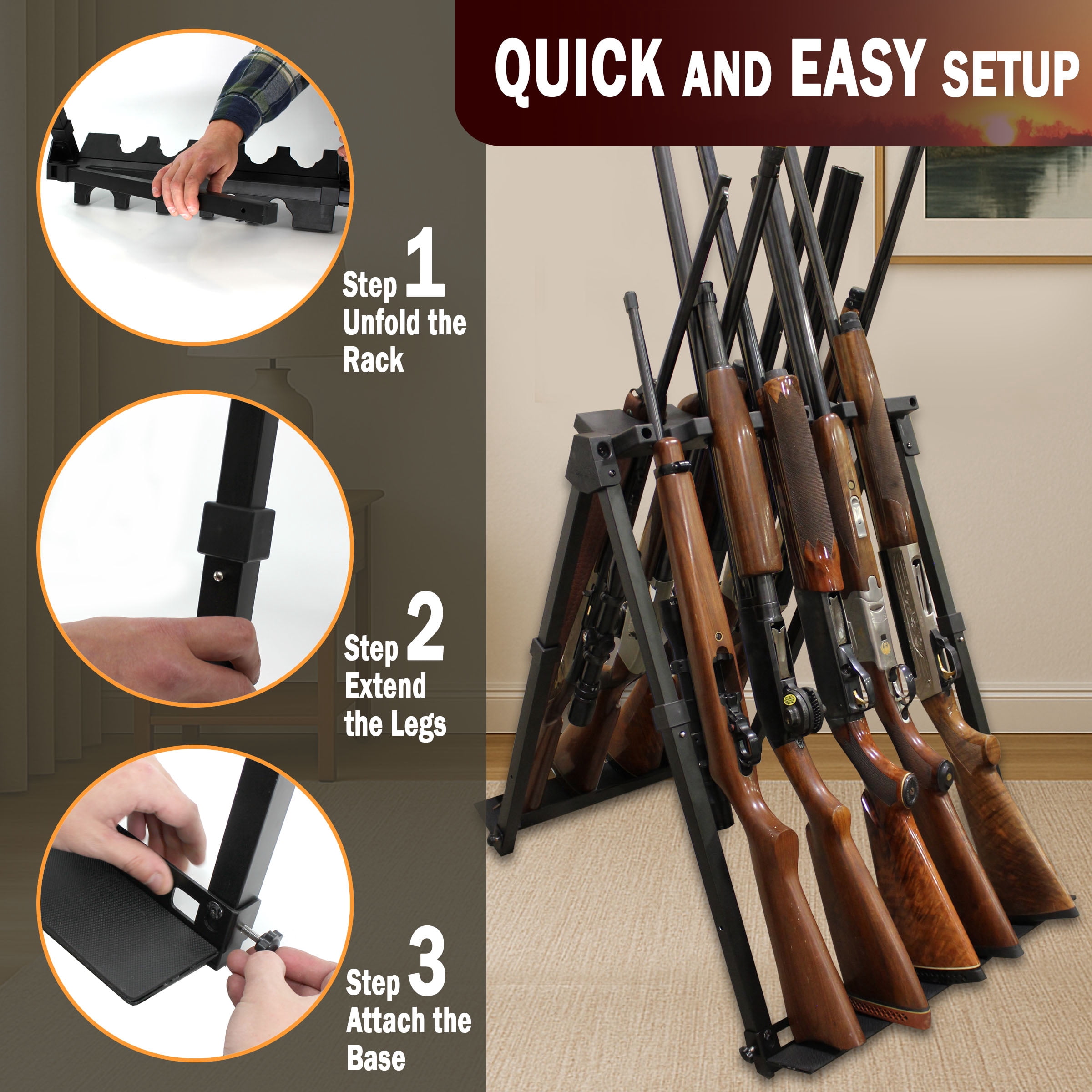 Rush Creek Creations Aluminum 10 Gun Stand Fold & Go with Carry Bag