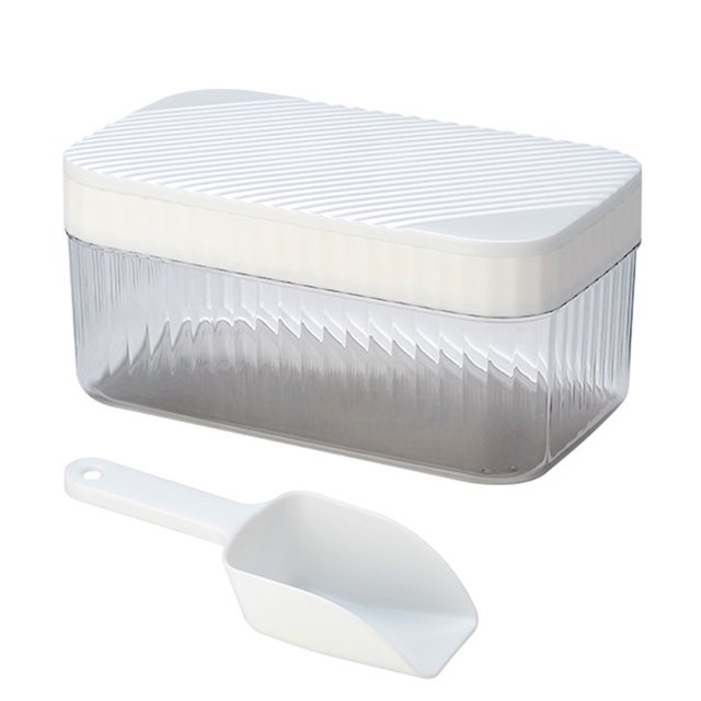 Bandeja de silicona para cubitos de hielo con recipiente con tapa y cuchara, molde para hacer cubitos de hielo cuadrados pequeños para cócteles y té con leche