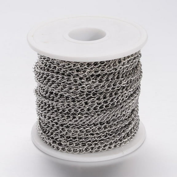 1roll Resistant 304 Stainless Steel Twisted Chains Curb Chains Unwelded with Spool Stainless Steel color 5x3.5x0.8mm about 32.8 Feet(10m)/roll