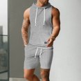 thumbnail image 4 of FRSASU Men's Jacquard Knitted 2 Piece Outfits Summer Hooded Sleeveless Tank and Drawstring Casual Track Shorts Set with Pockets Gray, 4 of 9