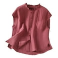 thumbnail image 2 of Linen Tank Tops for Women Caual Loose Fit Ruffler Crew Neck Summer Tee Trendy Sleeveless Button Down Blouse, 2 of 8