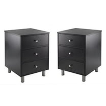 Home Square Three Drawers Wood Accent Table Set in Black (Set of 2)