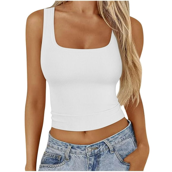 Timegard Tank Tops for Women Summer Ribbed Square Neck Sleeveless Slim Crop Tops Casual Going out Tops