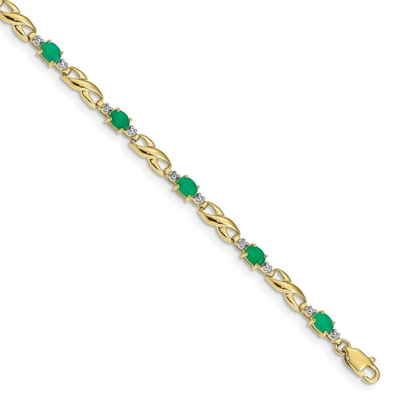 Primal Gold 10 Karat Yellow Gold Diamond and Emerald Oval Bracelet