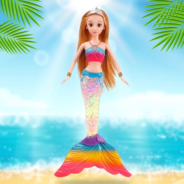 Muñeca princesa de juguete de sirena con música ligera y colorida de una pieza (tipo E), regalo de cumpleaños para niños y niñas, regalo para niños