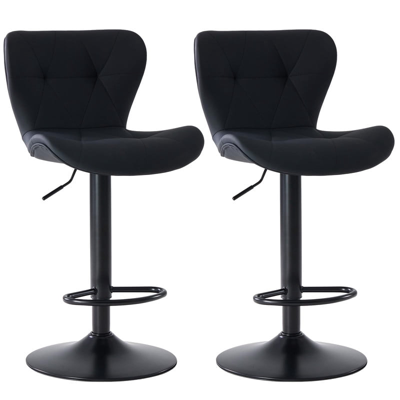 Kelno Swivel Bar Stools Set of 2 Adjustable Height PU Leather Seat with Backrest 360° Swivel for Kitchen Island, Ink
