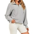 thumbnail image 4 of QAFOPEH Women Half Zip Up Long Sleeve Solid Color Cropped Sweatshirt, 4 of 5