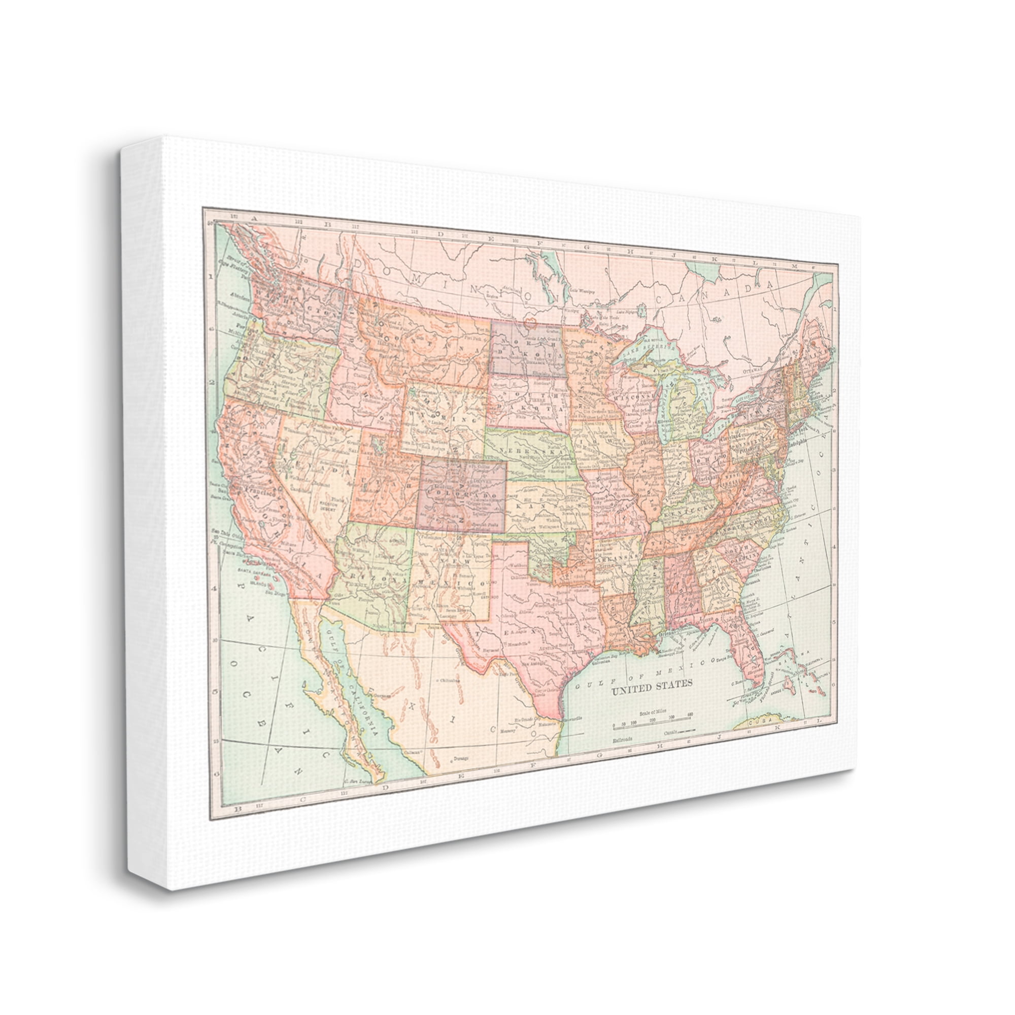 Stupell Industries Traditional USA Map Travel & Places Painting Gallery Wrapped Canvas Print Wall Art, 30 x 24