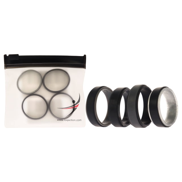 Juego de anillos escalonados de boda de silicona de 2 capas - Gris-Negro de ROQ para hombre - Anillo de 4 x 16 mm