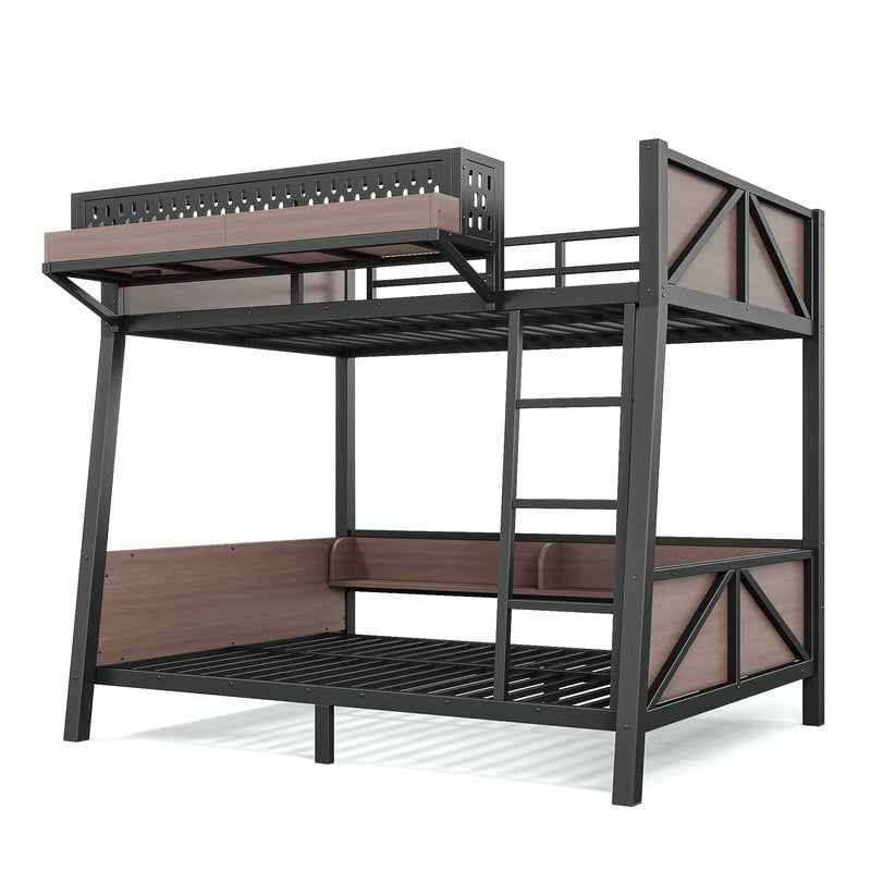 Twin-Over-Twin Storage Bunk Bed with Shelves, Multi-Functional Metal Bed Frame with LED Light and Charge Station for Kids,Teens
